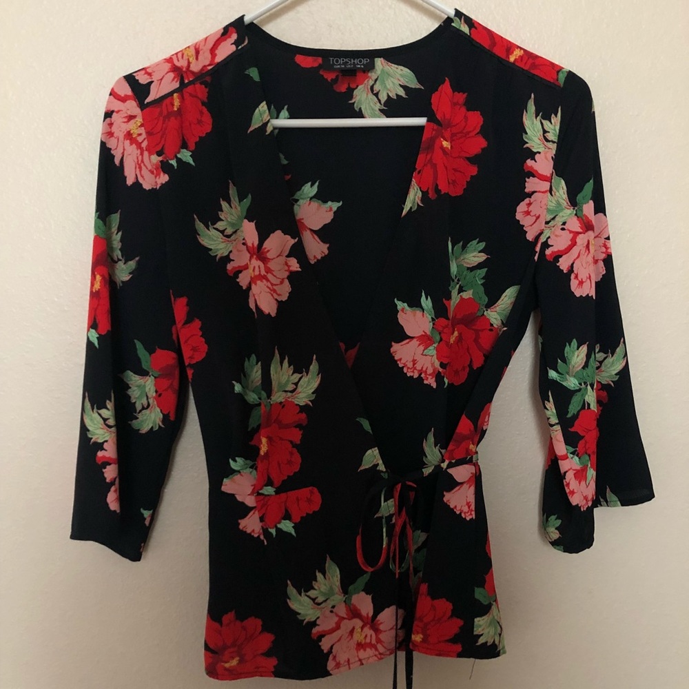 Topshop Floral Wrap Blouse